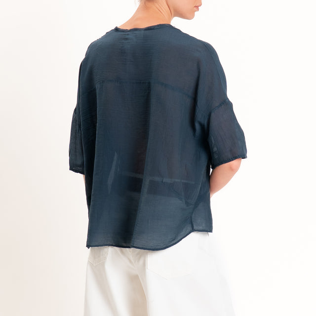 Vicolo-Camicia mussola collo coreana - blu