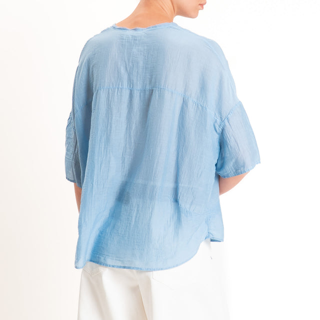 Vicolo-Camicia mussola collo coreana - celeste
