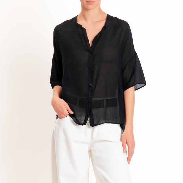 Vicolo-Camicia mussola collo coreana - nero
