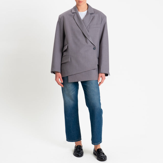 Vicolo-Giacca chiusura asimmetrica - grigio medio melange