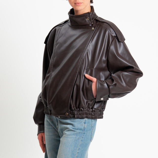 Vicolo-Bomber similpelle chiusura asimmetrica - moro