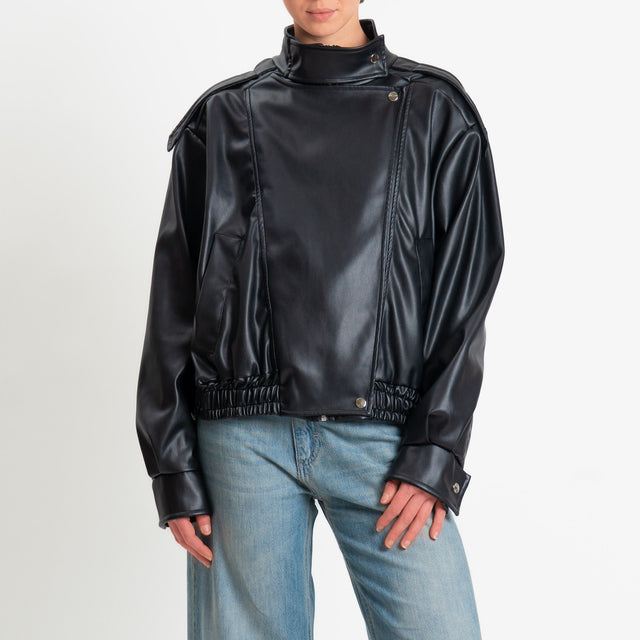 Vicolo-Bomber similpelle chiusura asimmetrica - nero