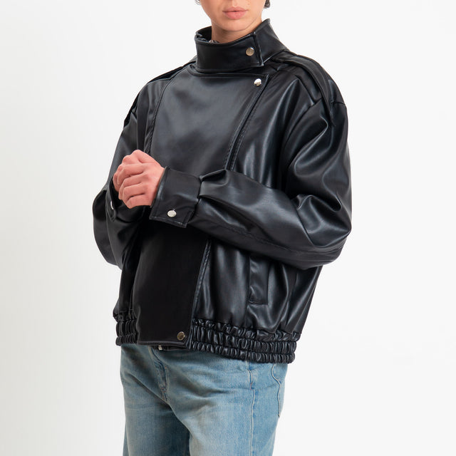 Vicolo-Bomber similpelle chiusura asimmetrica - nero