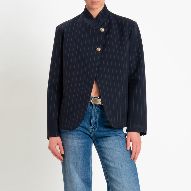 Vicolo-Giacca gessata chiusura asimmetrica - Blu