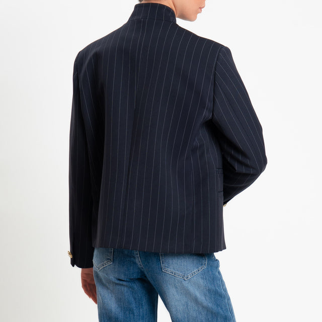 Vicolo-Giacca gessata chiusura asimmetrica - Blu