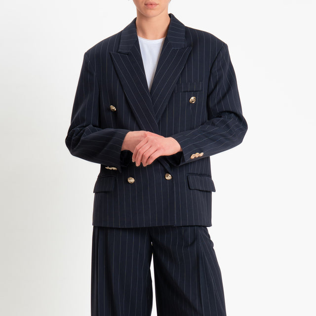 Vicolo-Giacca gessata doppiopetto bottoni dorati - blu