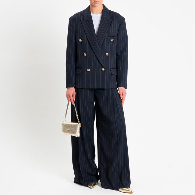 Vicolo-Pantalone gessato wide leg - blu