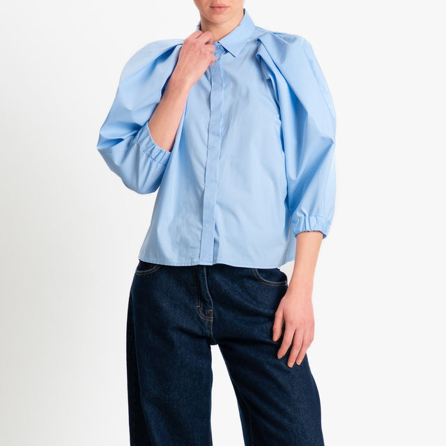 Vicolo-Camicia in cotone manica palloncino - azzurro