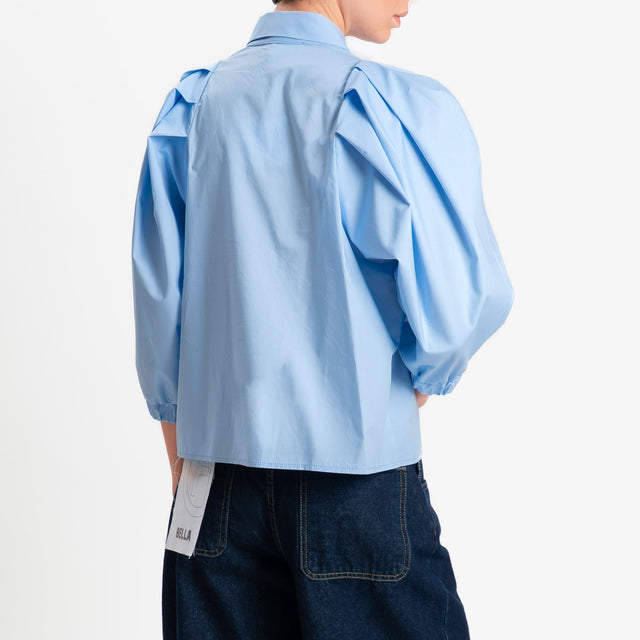 Vicolo-Camicia in cotone manica palloncino - azzurro