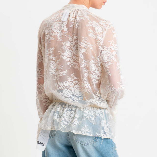 Vicolo-Blusa in pizzo con elastico in vita - burro