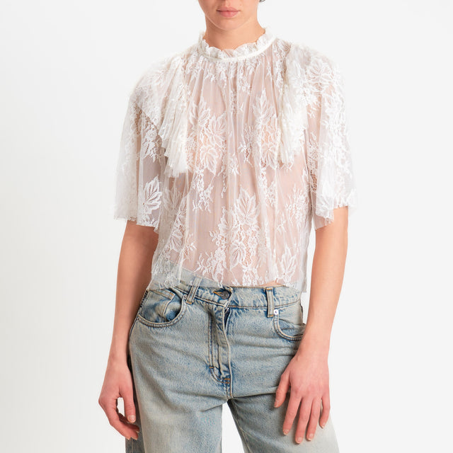 Vicolo-Blusa manica 3/4 in pizzo con rouches - burro