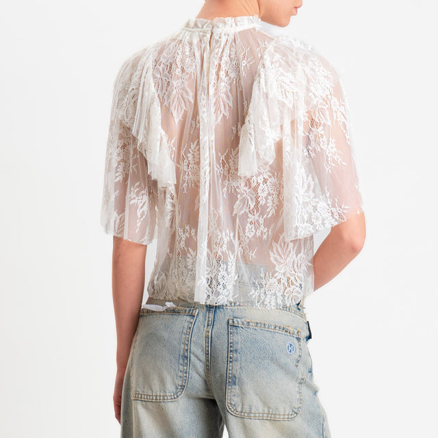 Vicolo-Blusa manica 3/4 in pizzo con rouches - burro