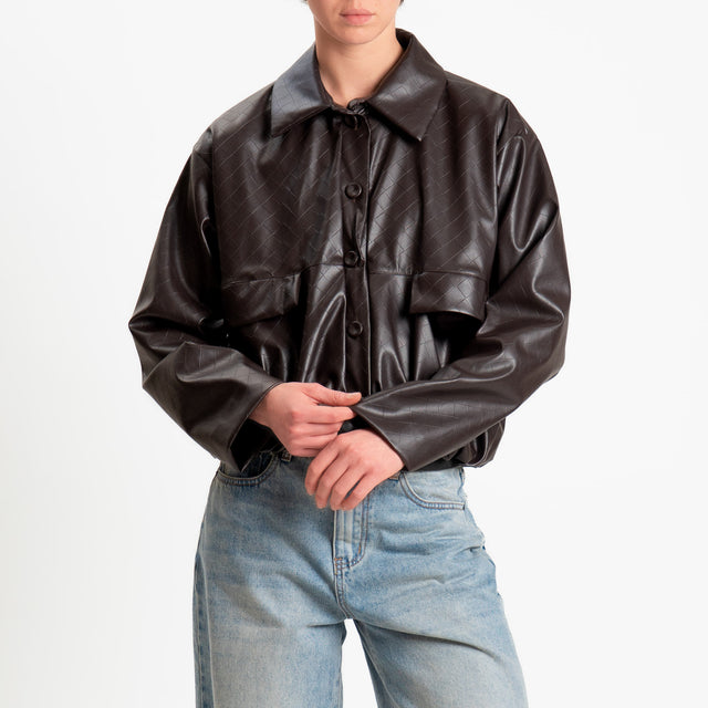 Vicolo-Bomber similpelle texture intrecciata - moro