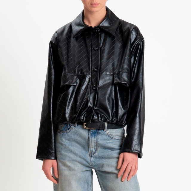 Vicolo-Bomber similpelle texture intrecciata - nero
