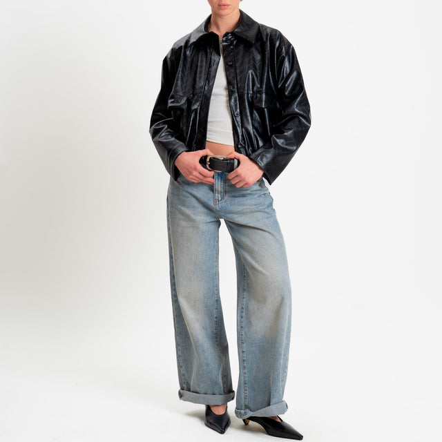 Vicolo-Bomber similpelle texture intrecciata - nero