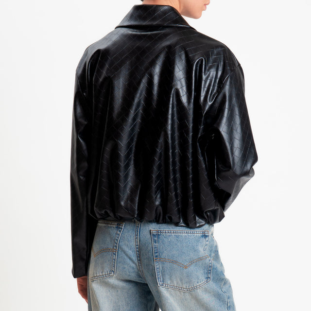 Vicolo-Bomber similpelle texture intrecciata - nero