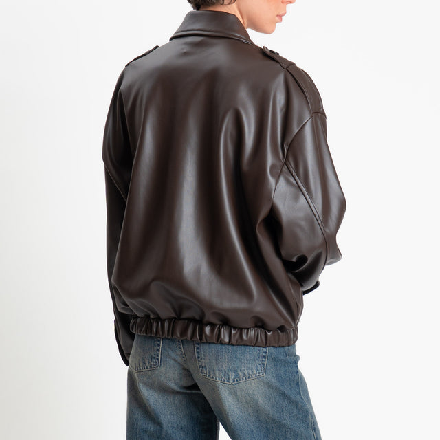 Vicolo-Bomber similpelle con tasche elastico in vita - moro