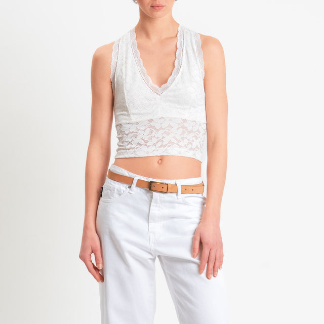 Vicolo-Top in pizzo scollo vogatore - burro