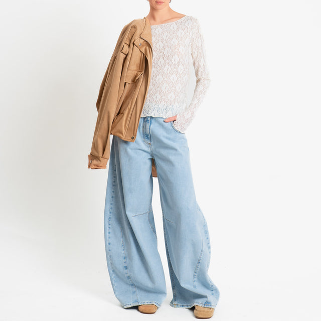 Vicolo-Blusa in pizzo elasticizzata - burro