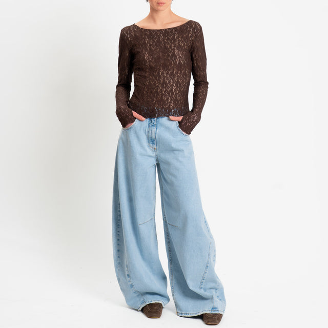 Vicolo-Blusa in pizzo elasticizzata - moro