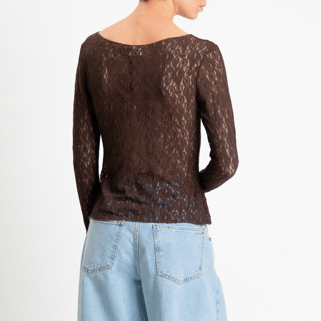 Vicolo-Blusa in pizzo elasticizzata - moro