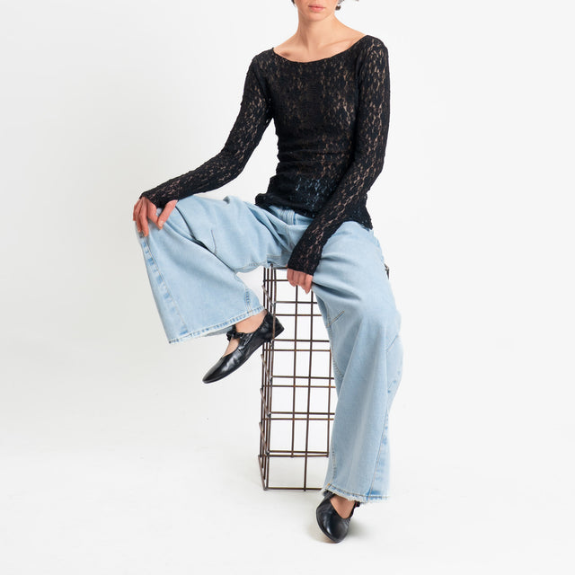 Vicolo-Blusa in pizzo elasticizzata - nero