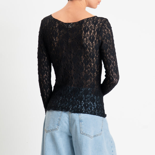 Vicolo-Blusa in pizzo elasticizzata - nero