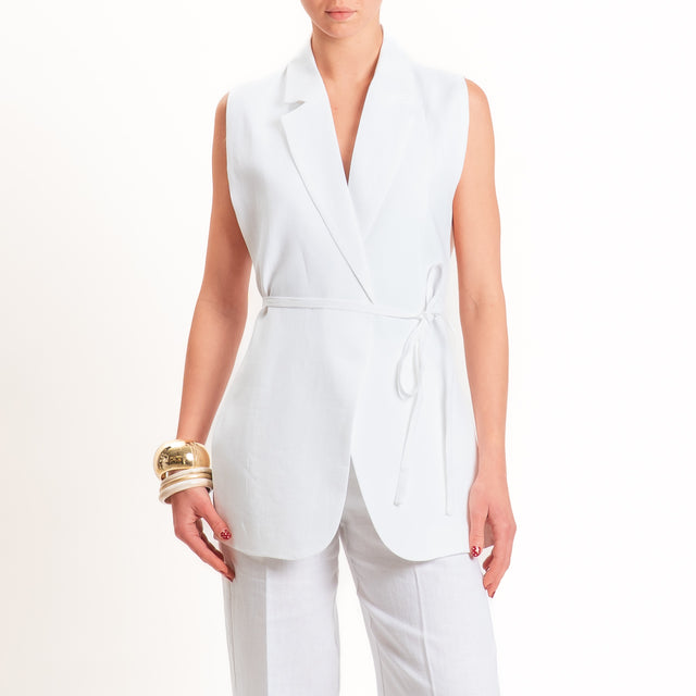 Vicolo-Gilet 100% lino con cintura - bianco