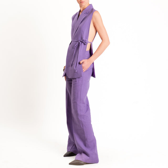 Vicolo-Gilet 100% lino con cintura - lavanda