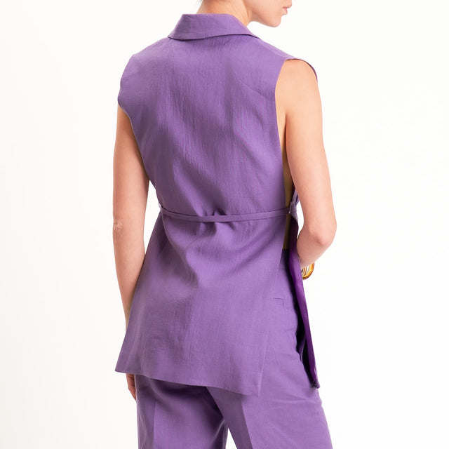 Vicolo-Gilet 100% lino con cintura - lavanda