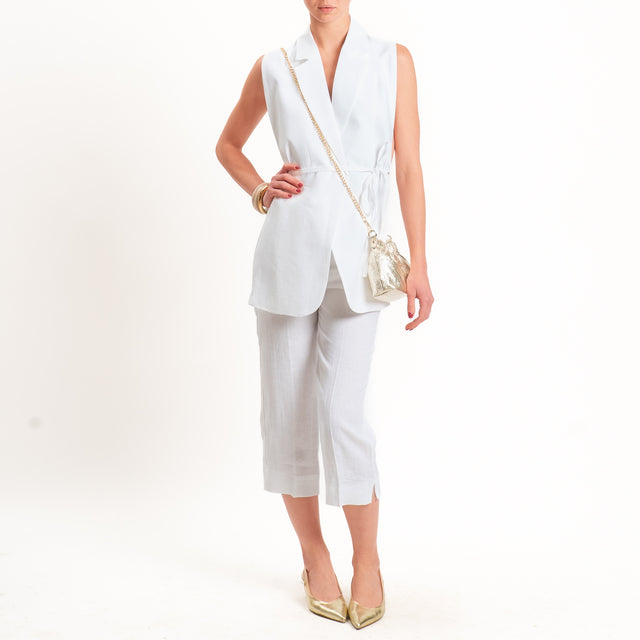 Vicolo-Pantalone cropped 100% lino - bianco