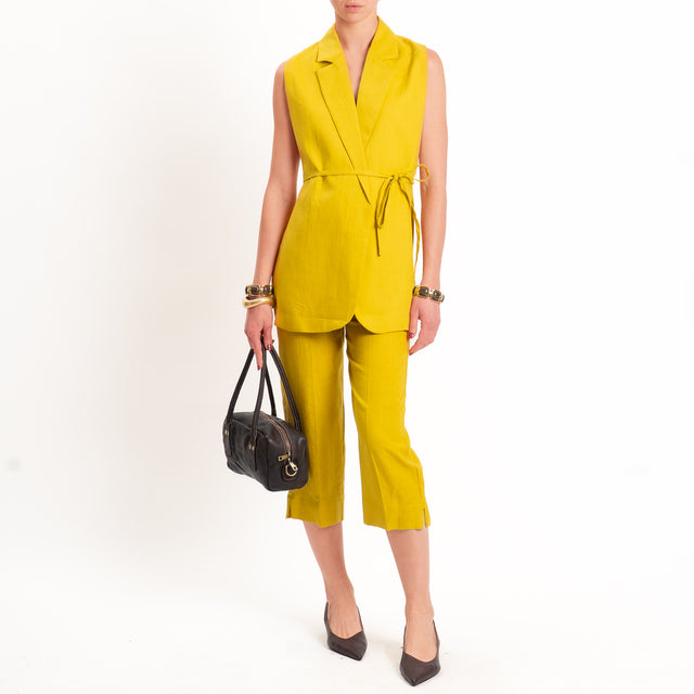 Vicolo-Pantalone cropped 100% lino - mimosa