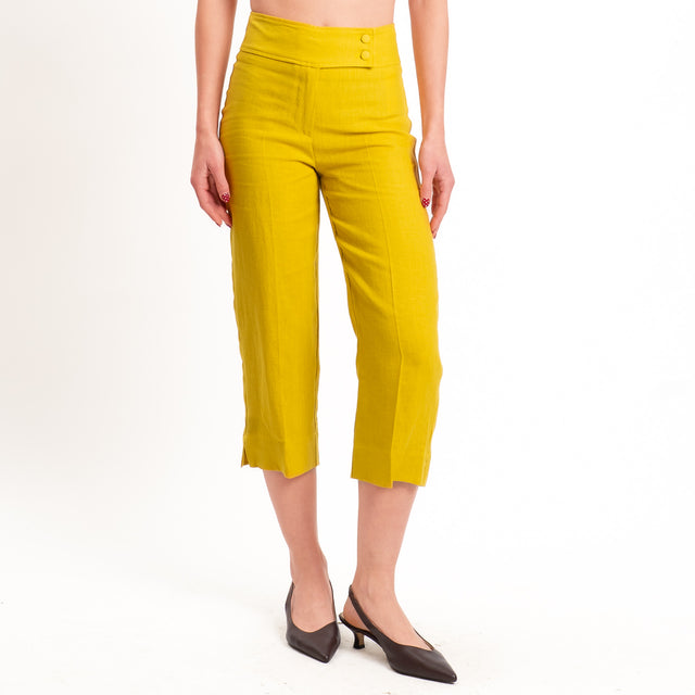 Vicolo-Pantalone cropped 100% lino - mimosa