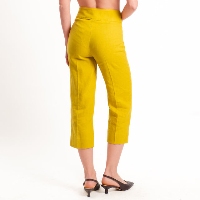 Vicolo-Pantalone cropped 100% lino - mimosa