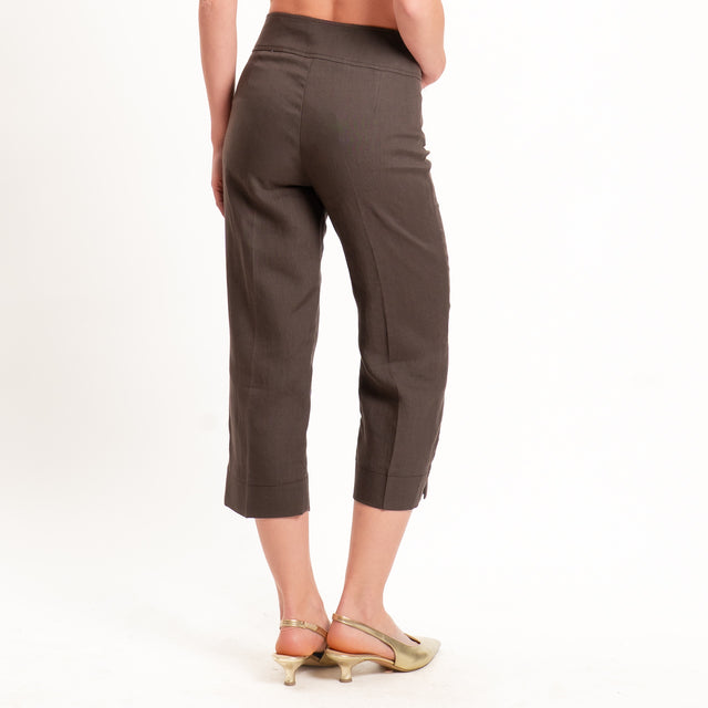Vicolo-Pantalone cropped 100% lino - moro
