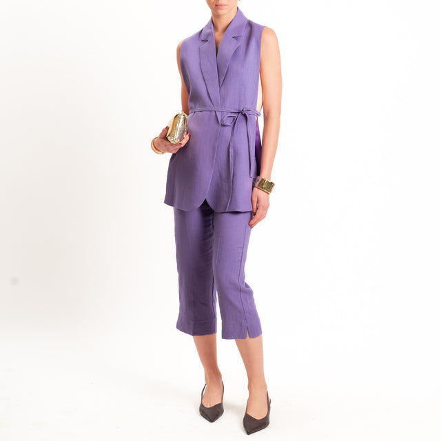 Vicolo-Pantalone cropped 100% lino - lavanda