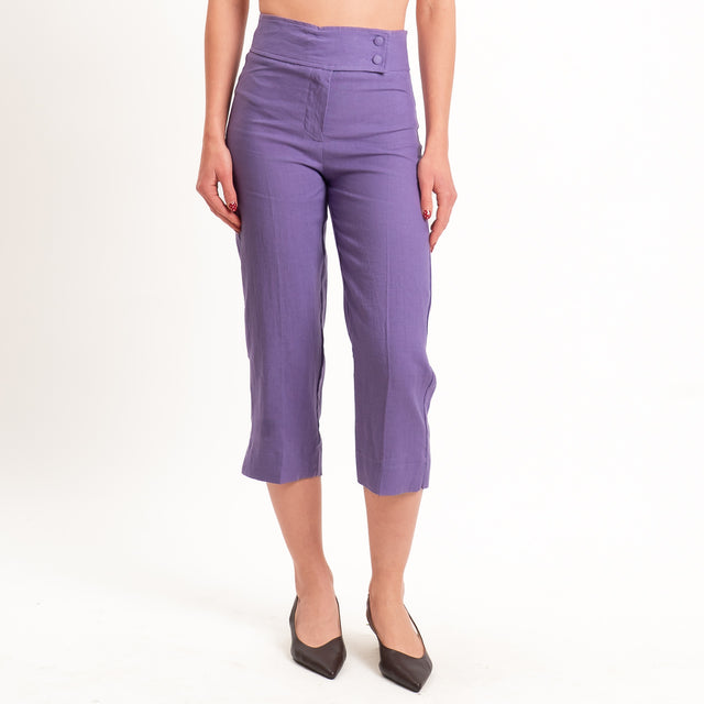 Vicolo-Pantalone cropped 100% lino - lavanda