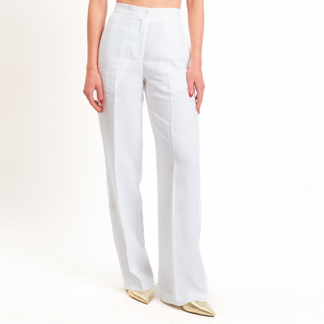 Vicolo-Pantalone 100% lino wide leg - bianco