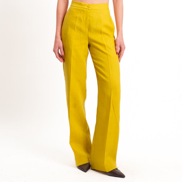Vicolo-Pantalone 100% lino wide leg - mimosa