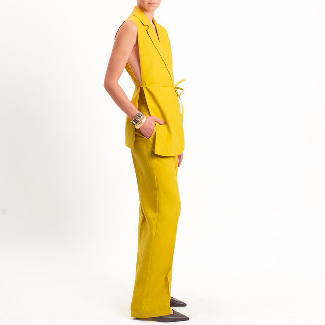 Vicolo-Pantalone 100% lino wide leg - mimosa