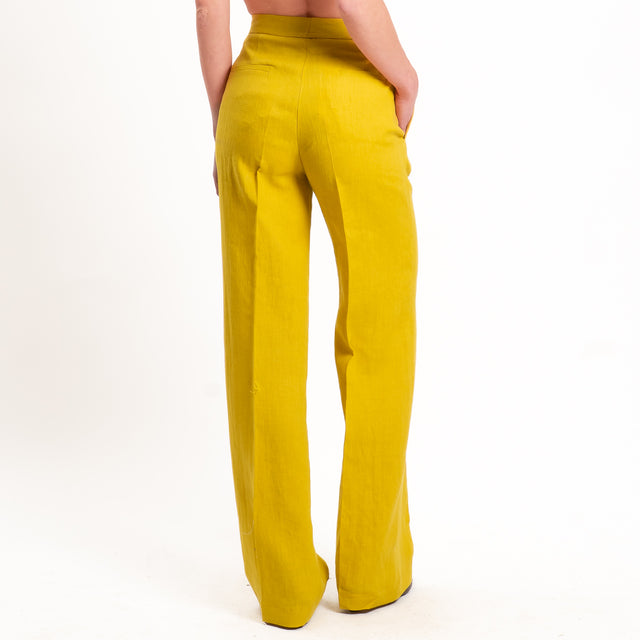Vicolo-Pantalone 100% lino wide leg - mimosa
