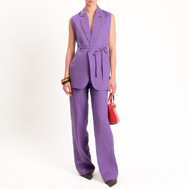 Vicolo-Pantalone 100% lino wide leg - lavanda