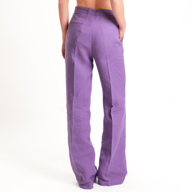 Vicolo-Pantalone 100% lino wide leg - lavanda