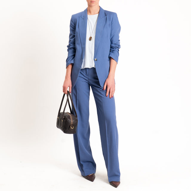 Vicolo-Pantalone wide leg misto lino - indaco