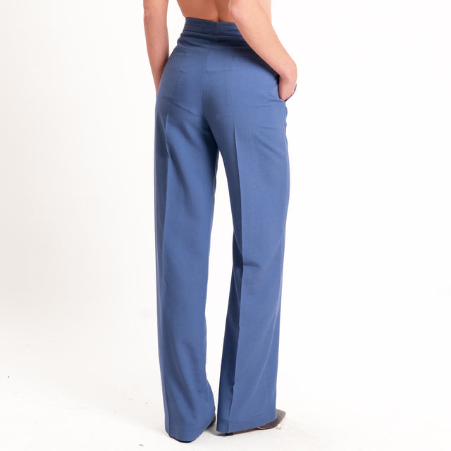 Vicolo-Pantalone wide leg misto lino - indaco
