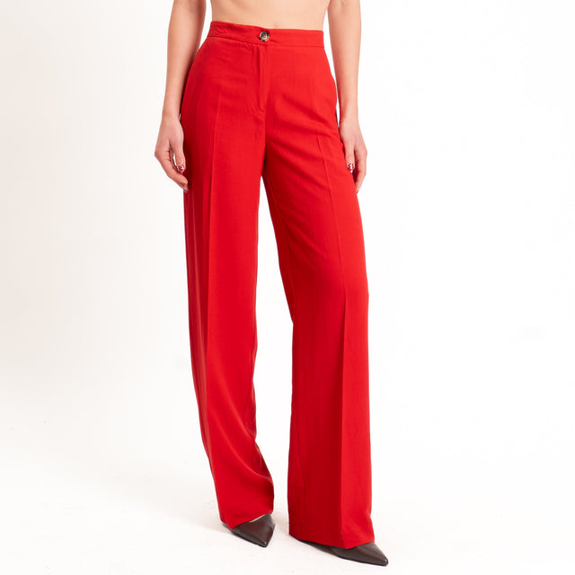 Vicolo-Pantalone wide leg misto lino - rosso