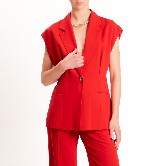 Vicolo-Gilet un bottone misto lino - rosso