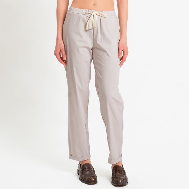 Vicolo-Pantalone popeline elastico in vita - beige