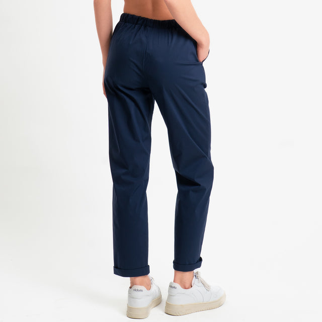 Vicolo-Pantalone popeline elastico in vita - blu