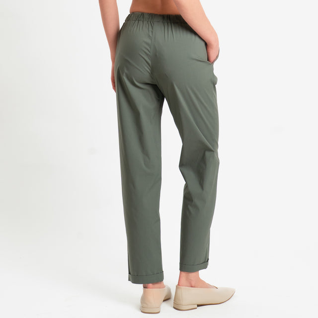 Vicolo-Pantalone popeline elastico in vita - militare